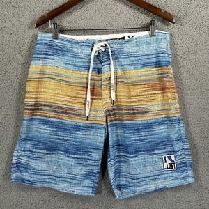 LOST Seaworthy Board Shorts 32 Mens Swimsuit Blue Orange Striped Beach Vacation